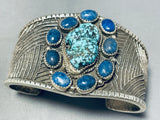 Heavy Mens 127 Gram Vintage Native American Navajo Turquoise Lapis Sterling Silver Bracelet-Nativo Arts