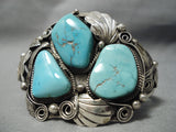Huge Vintage Native American Navajo Natural Blue Turquoise Sterling Silver Applique Bracelet Old-Nativo Arts