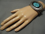 Very Rare Aqua Turquoise Vintage Native American Navajo Sterling Silver Bracelet Cuff Old-Nativo Arts
