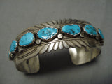 Striking Vintage Native American Navajo Chunky Turquoise Sterling Silver Bracelet-Nativo Arts