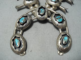 Rare Vintage Native American Navajo Morenci Turquoise Sterling Silver Squash Blossom Necklace-Nativo Arts