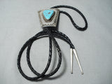 Huge Vintage Native American Navajo Pilot Mountain Turquoise Sterling Silver Bolo Old-Nativo Arts