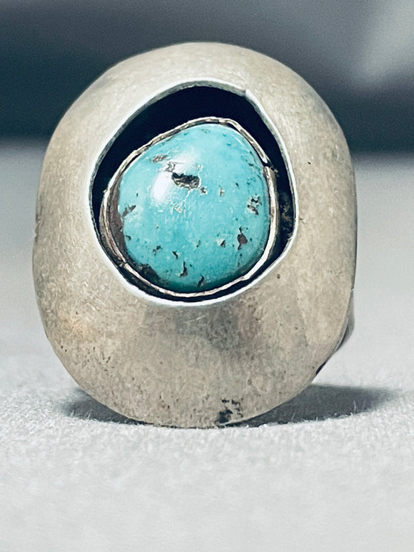 Authentic Hand Tooled Vintage Native American Navajo Turquoise Sterling Silver Ring-Nativo Arts