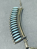Striking Vintage Native American Zuni Blue Gem Turquoise Sterling Silver Necklace-Nativo Arts