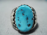 Superlative Vintage Native American Navajo Sleeping Beauty Turquoise Sterling Silver Ring Old-Nativo Arts