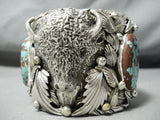 230 Grams Huge Native American Buffalo #8 Turquoise Sterling Silver Bracelet-Nativo Arts