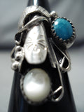 Elegant Vintage Native American Navajo Turquoise Mother Of Pearl Sterling Silver Ring Old-Nativo Arts