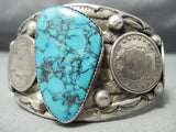 One Of Biggest Heavy Vintage Native American Navajo Morenci Turquoise Sterling Silver Bracelet-Nativo Arts