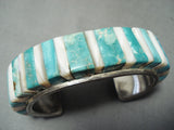 Thick Quality Vintage Native American Navajo Turquoise Riased Inlay Sterling Silver Bracelet-Nativo Arts