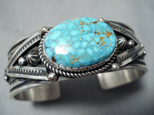 Authentic Albert Jake Native American Navajo High Grade Turquoise Sterling Silver Bracelet-Nativo Arts