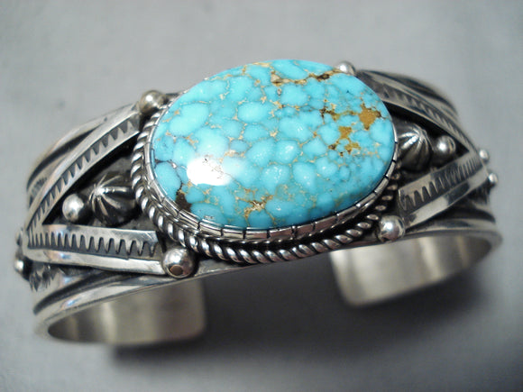 Authentic Albert Jake Native American Navajo High Grade Turquoise Sterling Silver Bracelet-Nativo Arts