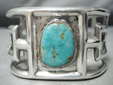 Heavy Maze Vintage Native American Navajo Carico Lake Turquoise Sterling Silver Bracelet Old-Nativo Arts