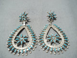 Exquisite Native American Zuni Blue Gem Turquoise Sterling Silver Earrings-Nativo Arts