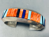 Very Thick Vintage Native American Navajo Turquoise Inlay Sterling Silver Shell Bracelet-Nativo Arts