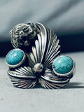 Unique San Felipe Spiderweb Turquoise Sterling Silver Bear Ring-Nativo Arts