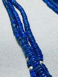 One Of The Best Native American Navajo Lapis Sterling Silver Hand Tooled Necklace-Nativo Arts