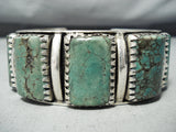 Heavy Vintage Native American Navajo Green Turquoise Sterling Silver Bracelet-Nativo Arts