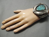 One Of The Best Vintage Native American Navajo Royston Turquoise Sterling Silver Leaf Bracelet-Nativo Arts