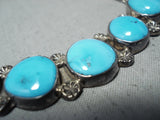 Fabulous Vintage Native American Navajo Kingman Turquoise Sterling Silver Necklace Old-Nativo Arts