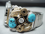 Hb Yazzie Native American Navajo Sleeping Beauty Turquoise Sterling Silver Watch Bracelet-Nativo Arts
