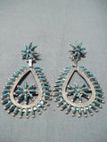 Exquisite Native American Zuni Blue Gem Turquoise Sterling Silver Earrings-Nativo Arts