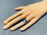 Unique Vintage Native American Navajo Inlay Turquoise Mother Of Pearl Sterling Silver Wrap Ring-Nativo Arts