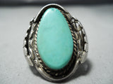 Stunning Vintage Native American Navajo Blue Turquoise Flank Sterling Silver Ring Old-Nativo Arts