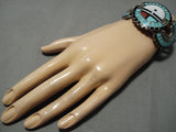 One Of The Best Vintage Native American Zuni Turquoise Sterling Silver Inlay Bracelet-Nativo Arts