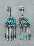 Hugh Bowekaty Vintage Native American Zuni Blue Gem Turquoise Sterling Silver Earrings-Nativo Arts