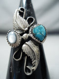 Wonderful Vintage Native American Navajo Turquoise & Mop Sterling Silver Ring Old-Nativo Arts