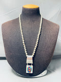 Longer Vintage Southwest Turquoise Inlay Sterling Silver Necklace-Nativo Arts