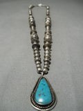 Hand Wrought Sterling Silver Vintage Native American Navajo Teardrop Turquoise Necklace Old-Nativo Arts