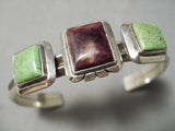 Thick Heavy Vintage Native American Navajo Gaspeite Sterling Silver Bracelet Cuff-Nativo Arts