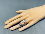 Very Rare Vintage Older Native American Navajo Pink Agate Sterling Silver Ring Old-Nativo Arts