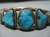 Magnificent Vintage Native American Navajo Kingman Turquoise Sterling Silver Bracelet Cuff-Nativo Arts