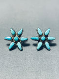 Star Vintage Native American Zuni Blue Gem Turquoise Sterling Silver Earrings-Nativo Arts