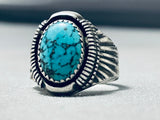 Signed Vintage Native American Navajo Spiderweb Turquoise Sterling Silver Ring-Nativo Arts