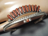 Exquisite Zuni Coral Needlepoint Sterling Silver Bracelet Native American-Nativo Arts