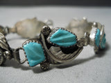 Detailed Vintage Native American Zuni Eleanor Weeka Turquoise Sterling Silver Link Bracelet-Nativo Arts