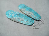 Huge Slab Turquoise Native American Sterling Silver Earrings-Nativo Arts