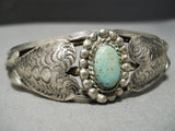 One Of The Earliest Heart Sterling Silver Vintage Native American Navajo #8 Turquoise Bracelet-Nativo Arts