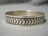 Exceptional Vintage Native American Navajo Hand Tooled Sterling Silver Bangle Bracelet-Nativo Arts
