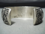 Glorious Signed Vintage Native American Navajo Old Kingman Turquoise Sterling Silver Bracelet-Nativo Arts
