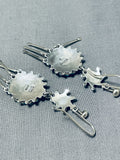 Important Vintage Native American Zuni Signd Blue Gem Turquoise Cluster Sterling Silver Earrings-Nativo Arts