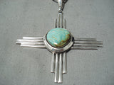 Zia Native American Navajo Royston Turquoise Sterling Silver Zia Sun Symbol Necklace-Nativo Arts