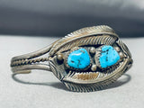 Art Of Detail Vintage Native American Navajo Turquoise Leaf Sterling Silver Bracelet-Nativo Arts