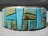 Superior Vintage Native American Navajo Yazzie Family Turquoise Inlay Sterling Silver Bracelet-Nativo Arts