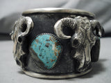 Amazing Cow Skull Turquoise Sterling Silver Native American Bracelet-Nativo Arts