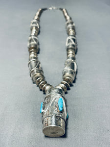 Ceremony Drum Vintage Native American Navajo Turquoise Sterling Silver Necklace-Nativo Arts