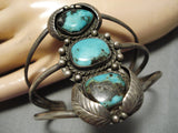 Very Rare Green Bisbee Turquoise Vintage Native American Navajo Sterling Silver Bracelet-Nativo Arts